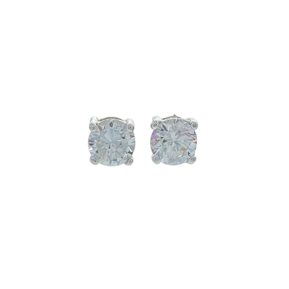Vintage Sterling Silver 925 5.9mm Cubic Zirconia Stud Earrings - Picture 1 of 5